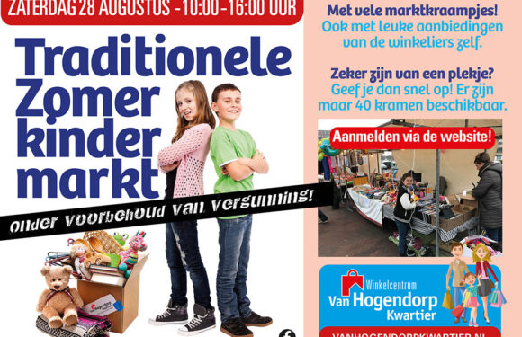 Zaterdag 28 augustus van 10.00 tot 16.00 uur Traditionele Kinderrommelmarkt op winkelcentrum Van Hogendorpkwartier
