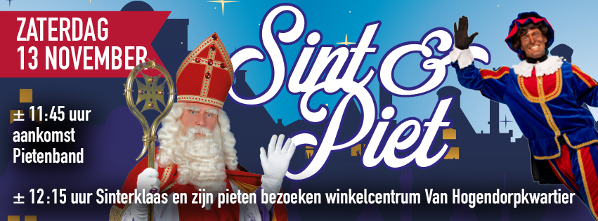 Zaterdag 13 november Sint en zijn Pieten bezoeken het Van Hogendorpkwartier!